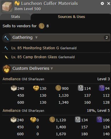 Ffxiv luncheon coffer materials. Titanbronze Weapon Coffer is miscellany. A chest containing a weapon of the Vortex. Cannot be opened in instanced areas such as dungeons, PvP areas, or raids. -4 Continue this thread More posts from the ffxiv community 7.7k When opening weapon coffers as a paladin, you will receive both a sword and shield. Material type: Miscellany. 