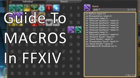 Ffxiv macros crafting. Macros when Leveling Up from Level 80 to 90: LVL 81 • 80 & 40 Durability 2000 & 1000 Difficulty Patch 6.0 LVL 82 • 80 & 40 Durability 2300 & 1150 Difficulty Patch 6.0LVL 83 • 80 & 40 Durability 2600 & 1300 Difficulty Patch 6.0LVL 84 • 80 & 40 Durability 2900 &… 