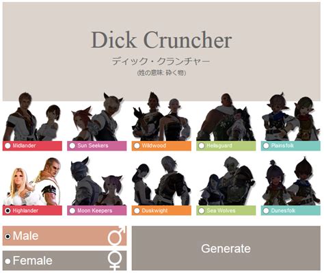 Use this awesome Ffxiv Highlander Name Generator to get a completely unique result. The generator will come up with various random names for you to choose from, discover, get ideas, or accept as an awesome new name! This one of a kind generator is super fun, easy to use and can be used for multiple purposes..