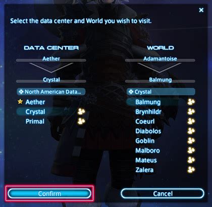 Ffxiv visiting other data centers. European data center → Oceanian data center; A character visiting from a World outside your physical data center will be labeled as a “Voyager.” This label will be appear in the character’s display name, as well as the Player Search feature, etc. * Updated 27 March 2024 at 5:00 GMT (16:00 AEDT) * Characters with a Home World in the ... 