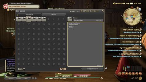 To create a Macro in Final Fantasy XIV, navigate to the System section of the menu and select User Macros. Now you have access to the Macro creation menu, and from here, you can code and create your own Macros. Macro commands use the prefix / , followed by the command you want to use. Quotation marks flank actions, so for example, “Cure III .... 