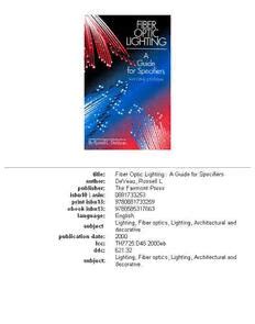 Fiber optic lighting a guide for specifiers second edition. - Cen tech digital multimeter manual p35017.