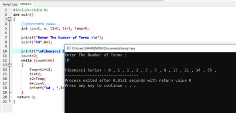 Fibonacci Series Program in C Using DO While Loop