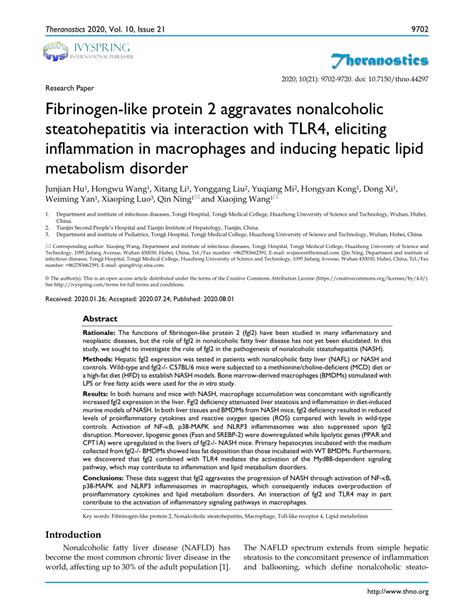 Fibrinogen-like protein 2 aggravates nonalcoholic ... - PubMed