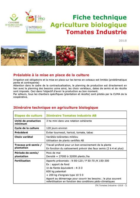 Fiche technique Agriculture biologique