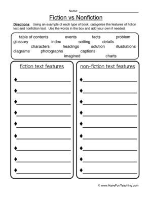 Fiction and Nonfiction Features Worksheet Have Fun Teaching