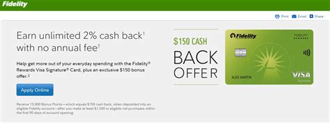 Fidelity $150 bonus. The Fidelity® Rewards Visa Signature® Card offers a $100 bonus when you spend $1,000 within the first 90 days. You'll earn an unlimited 2% cash back when you redeem into an eligible Fidelity account & and there are no rewards points limits, expiration or restrictive categories. This card comes with no annual fee and is named Kiplinger’s ... 