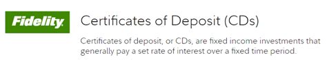 Fidelity certificate of deposit. A certificate of deposit (CD) is a good alternative if you’re risk-averse when it comes to investing. A CD is a type of savings account that allows people to earn interest at a fixed rate often ... 