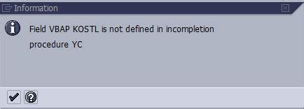 Field COBL-KOSTL. does not exist in the screen SAPLKACB 0002 SAP