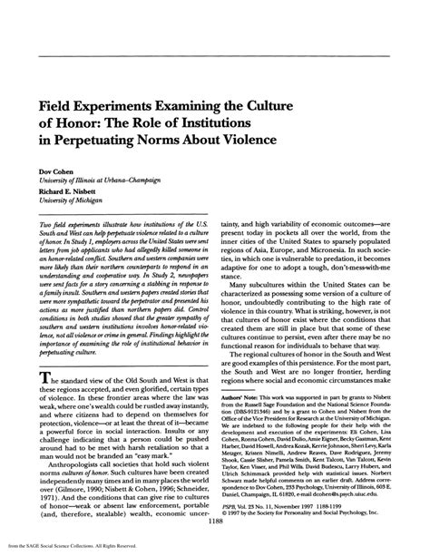 Field Experiments Examining the Culture of Honor: The Role of ...