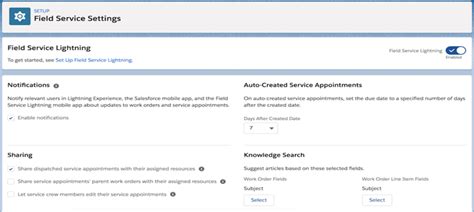 Field service settings salesforce.  Setting up Salesforce Field Service Lightning (FSL)...