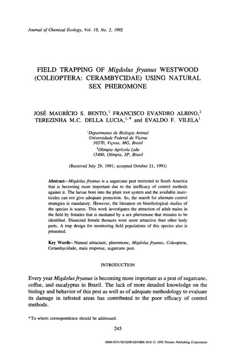 Field trapping of Migdolus fryanus westwood (Coleoptera: …