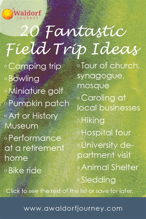 Field trip ideas. 10+ STEM Field Trip Ideas · 1. Nature Walk (Science) · 2. Visit Real Animals (Science) · 3. Farm, Farmers' Market, Grocery Store (Science) · 4. Visi... 