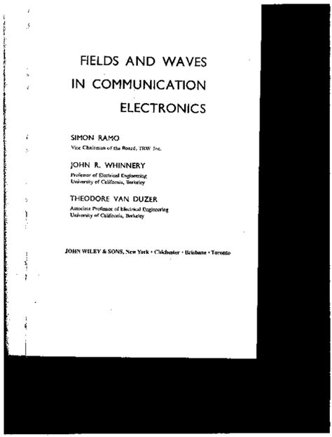 Fields and waves in communication electronics solution manual. - Handbook of rf microwave and millimeter wave components artech house microwave library hardcover.