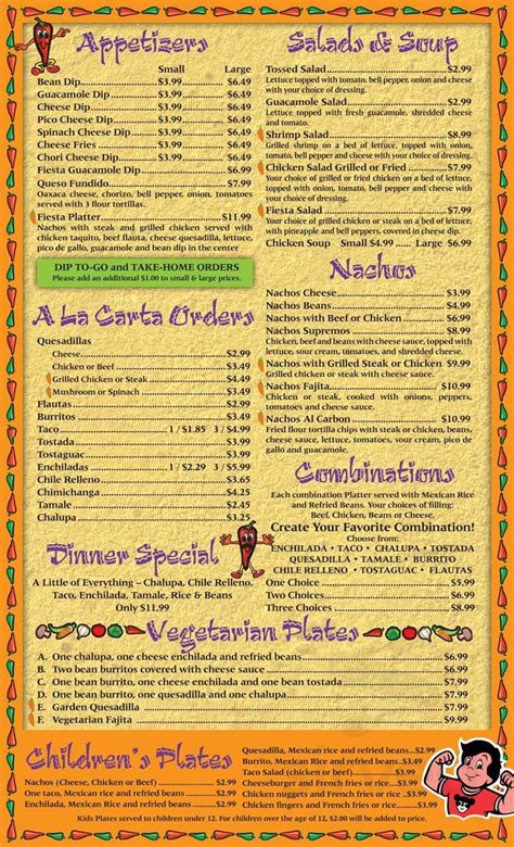 Fiesta mexicana menu rogersville al. Served with rice beans, and tortillas. 27. Dinner Pollo a la Crema Special $11.00. Served with rice beans, and tortillas. 28. Grilled Fillet Dinner Special $12.00. Served with rice beans, and tortillas. Restaurant menu, map for Fiesta Mexicana Grill located in 28025, Concord NC, 836 Florence St SW. 