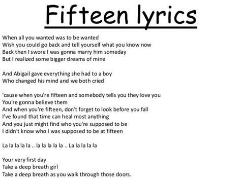 Fifteen lyrics. Things To Know About Fifteen lyrics. 
