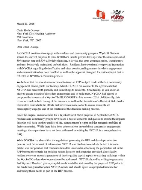 Fifth Avenue Committee FUREE Letter to NYCHA on Infill