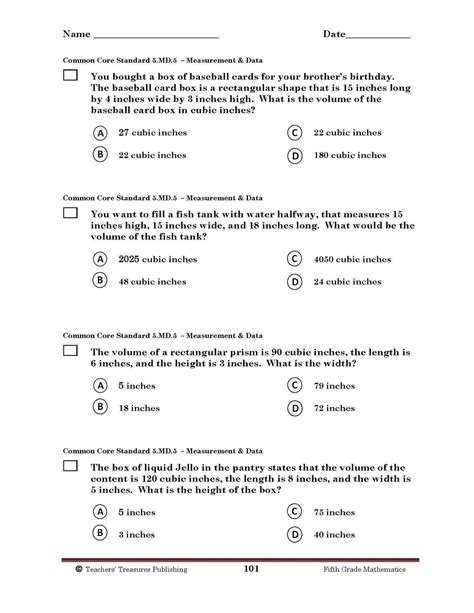 Fifth Grade Common Core Test Questions