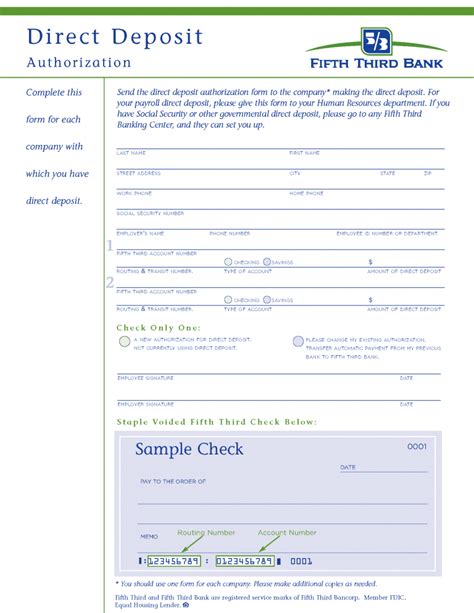 Fifth Third Bank Direct Deposit PDF Form FormsPal