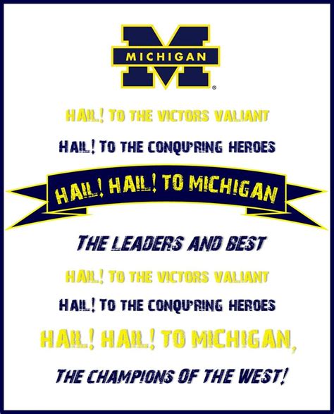 Fight song university of michigan. Loud let the bells them ring. For here they come with banners flying. Far we their praises tell. For the glory and fame they’ve brought us. Loud let the bells them ring. For here they come with banners flying. Here they come, Hurrah! Hail! to the victors valiant. Hail! to the conqu’ring heroes. 