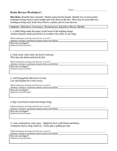Figurative Language And Poetic Devices Worksheet Language Worksheets