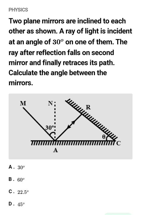 Figure 1 shows two plane mirrors inclined at an angle of 120^0 to …