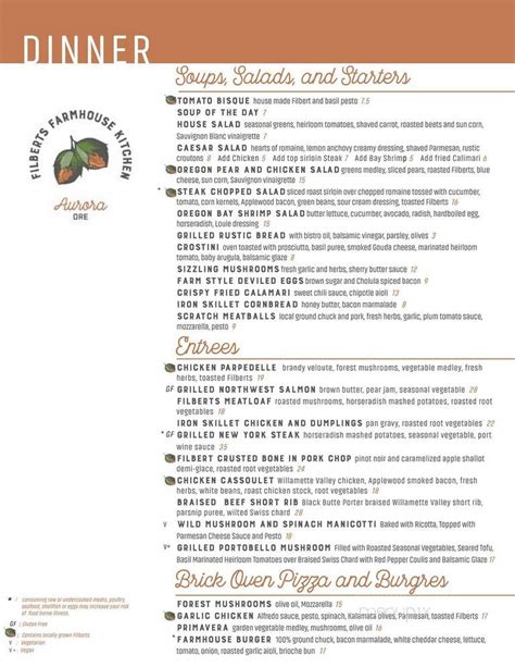 Filberts farmhouse kitchen menu. Happy Holidays from Filberts Farmhouse Kitchen! May your days be filled with joy, laughter, and the warmth of the season's spirit! From our kitchen to your table, we wish you a holiday season... 