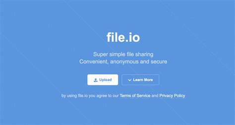 Fileio. Share files quickly, easily and worry-free. Share any type of file you like, with anyone, anywhere in the world. Generous data transfer rates and file size limits ensure even big files can be shared expeditiously. We're trying to keep it simple. Whether you prefer to send files from your browser or via our REST API, you will find the experience ... 