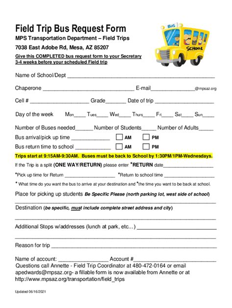 Fill - Free fillable - Field Trip- Bus Request Form PDF form