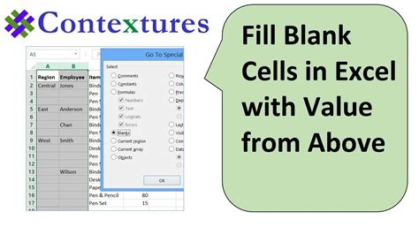 Fill Blank Cells in Excel Column CELL function - Microsoft Support