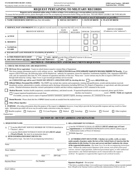 Fill Free fillable 180 Form Request For Military Records PDF form