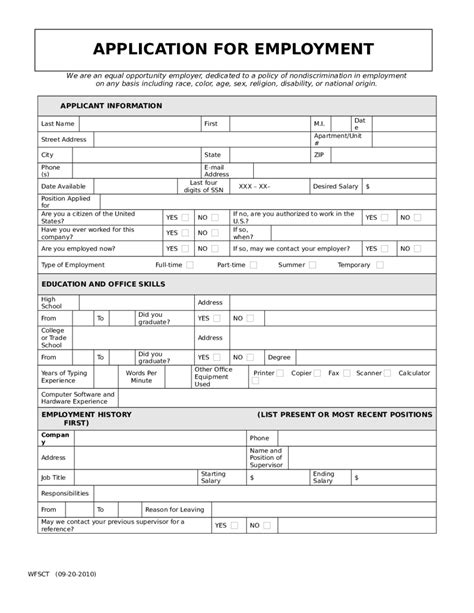 Fill Free fillable APPLICATION FOR EMPLOYMENT PDF form