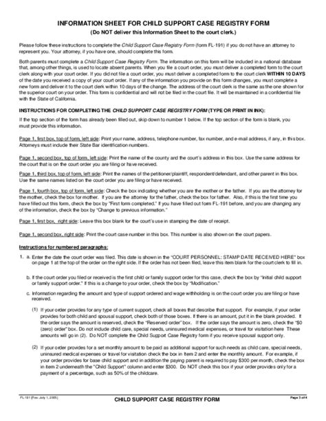 Fill Free fillable Fl191 FL191 Child Support Case Registry Form PDF form