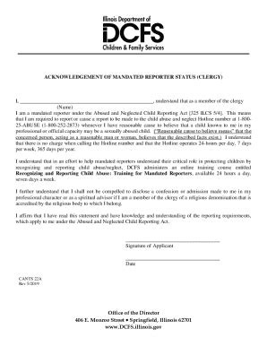 Fill Free fillable Form CANTS 22 ACKNOWLEDGEMENT OF MANDATED REPORTER