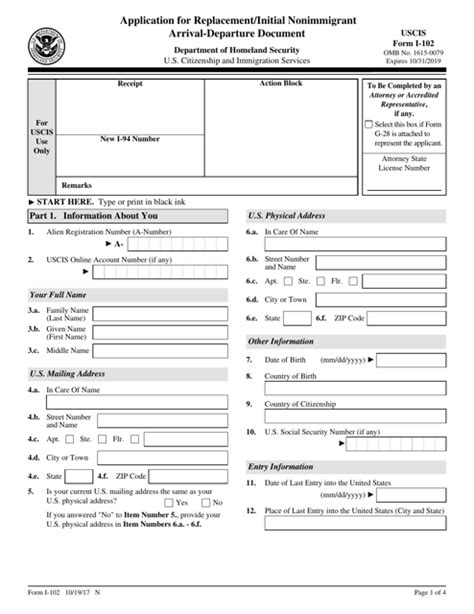 Fill Free fillable Form I102 Application for Replacement/Initial