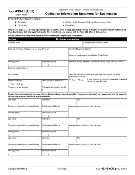 Fill Free fillable IRS Form 433B Collection Information Statement