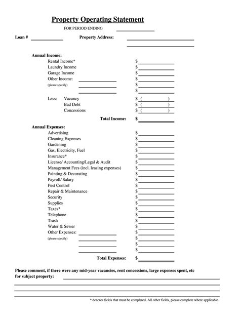 Fill Free fillable Property Operating Statement PDF form