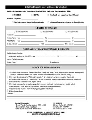 Fill Free fillable UHC Claim Reconsideration Request PDF form