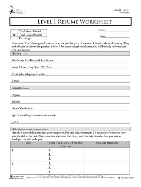 Fill in the Blank Resume Worksheet PDF Form Fill Out and Sign