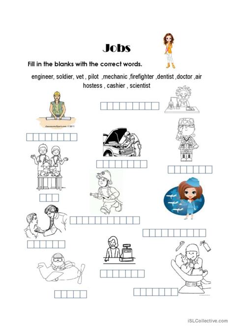 Fill in the blanks "Job" Worksheet English ESL worksheets pdf & doc