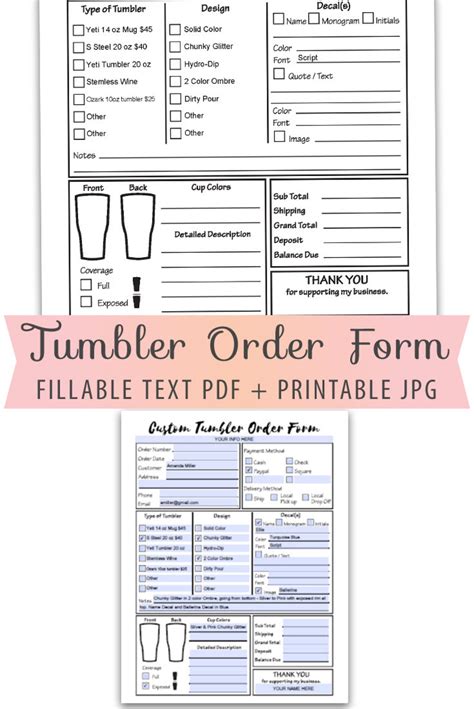 Fillable/Editable Text only PDF TUMBLERS Order Form Decals Etsy Custom tumblers, Custom