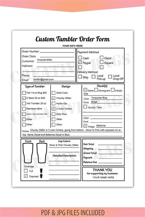 Fillable/Editable Text only PDF TUMBLERS Order Form Decals Etsy Order form, Custom tumblers