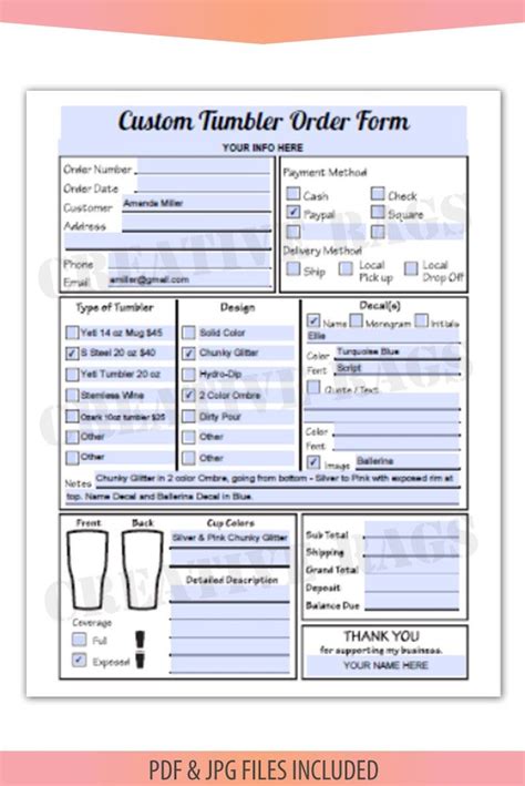 Fillable/Editable Text only PDF TUMBLERS Order Form Decals Etsy in