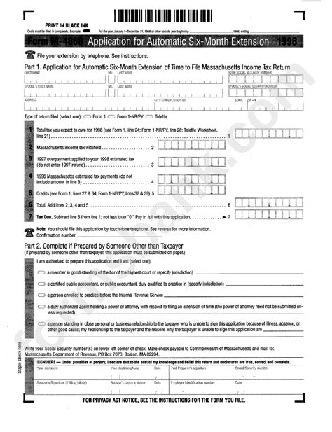 Fillable Application For Automatic SixMonth Extension Massachusetts