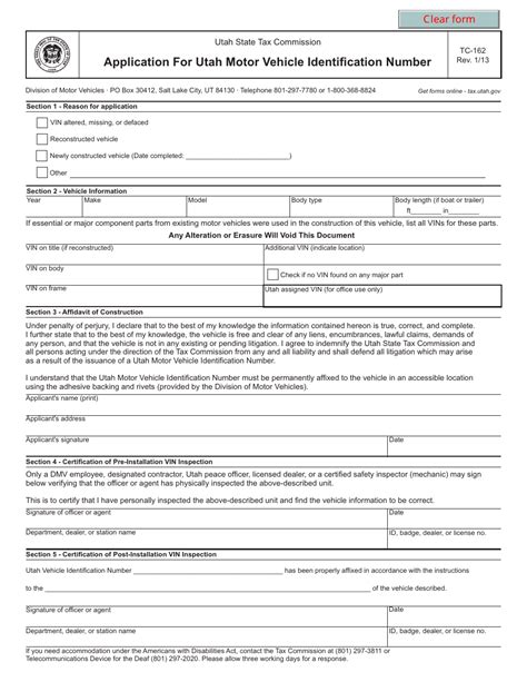 Fillable Application For Utah Motor Vehicle Identification Number