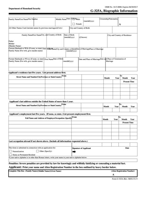 Fillable Biographic Information G325a printable pdf download