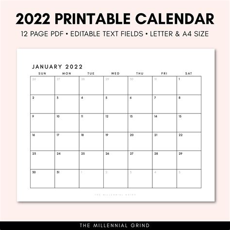 Fillable Calendar Template 2022