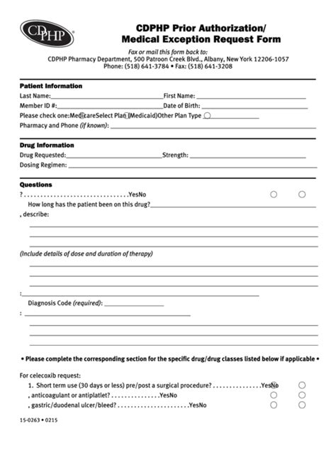 Fillable Cdphp Prior Authorization/medical Exception Request Form