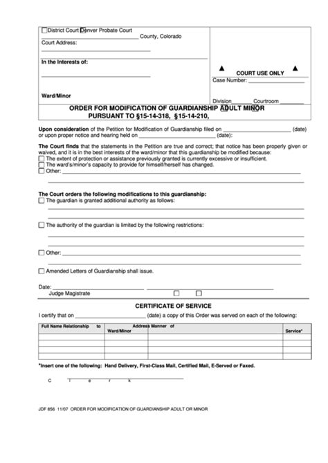 Fillable Colorado Court Forms Order For Modification Of Guardianship