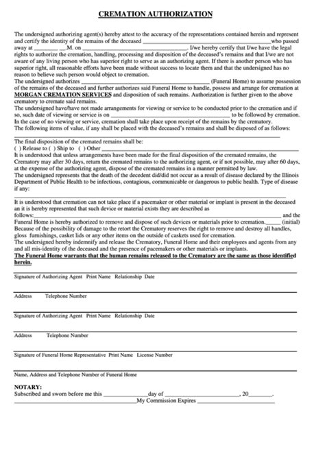 Fillable Cremation Authorization Form Printable Pdf Download